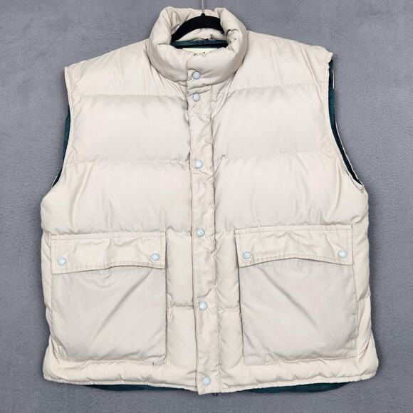 Eddie Bauer Vest Mens XL Beige Goose Down Puffer Full Zip Snap Pockets Insulated - Picture 1 of 10